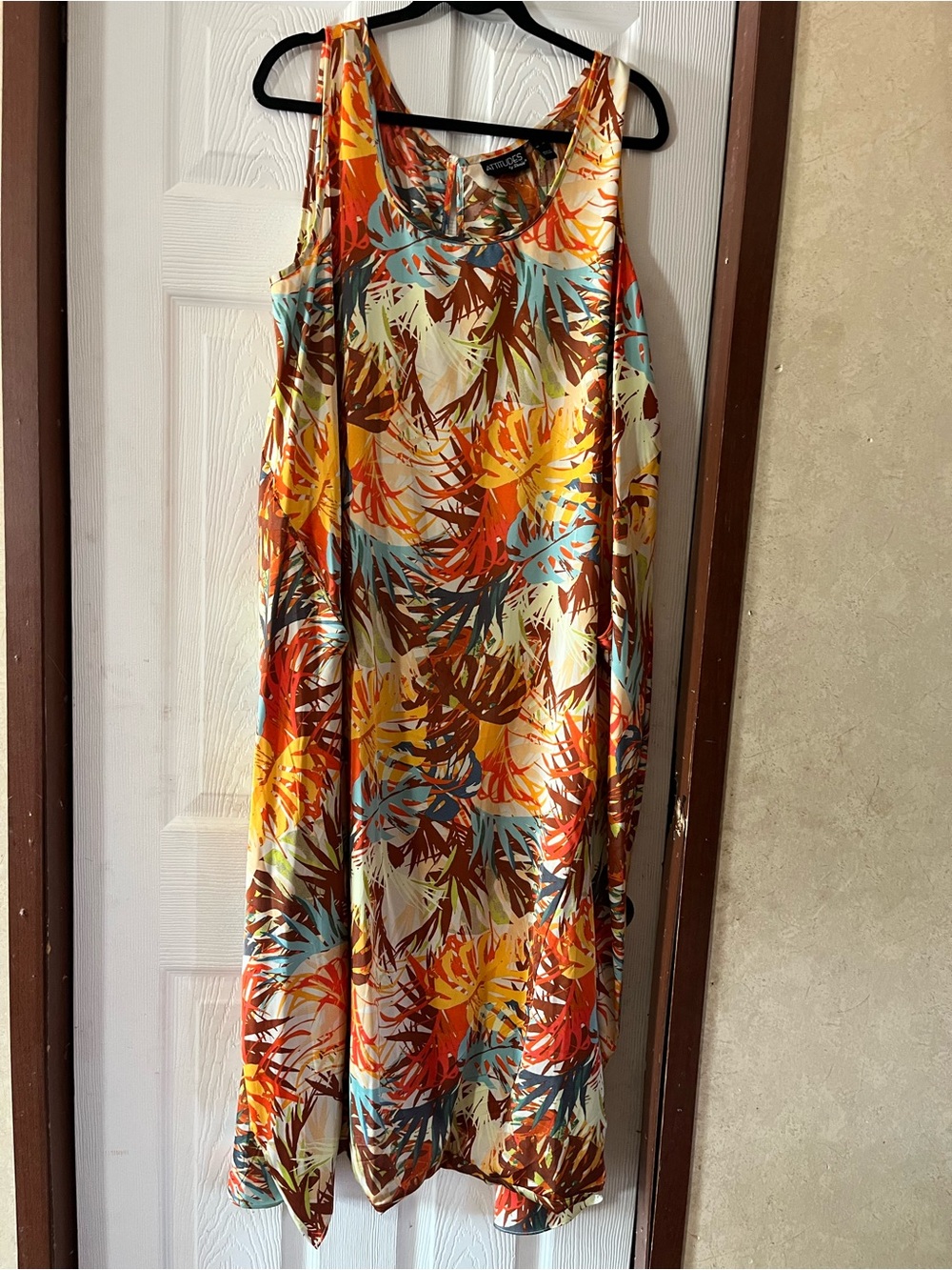 Attitudes by Renee Tropical Leaf Print Sleeveless Maxi Dress XL Like New